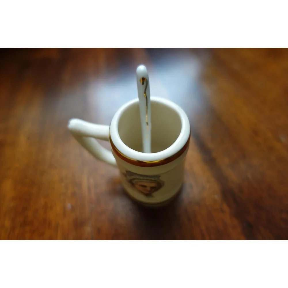 Vintage CAPSCO Martha Capitol mini mug 22 karat‎ gold white porcelain spoon